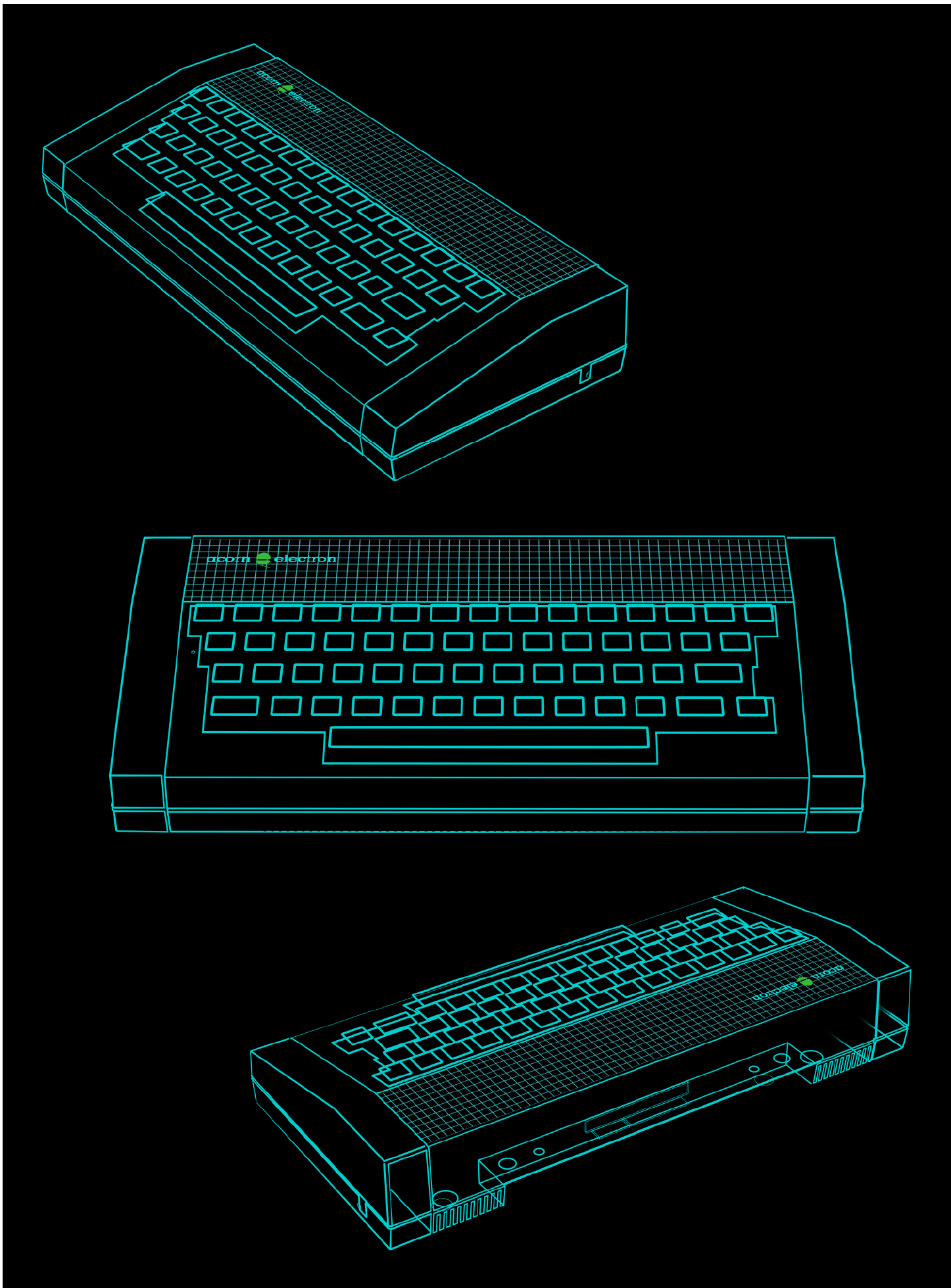 Acorn computer book spread featuring wireframe modelling